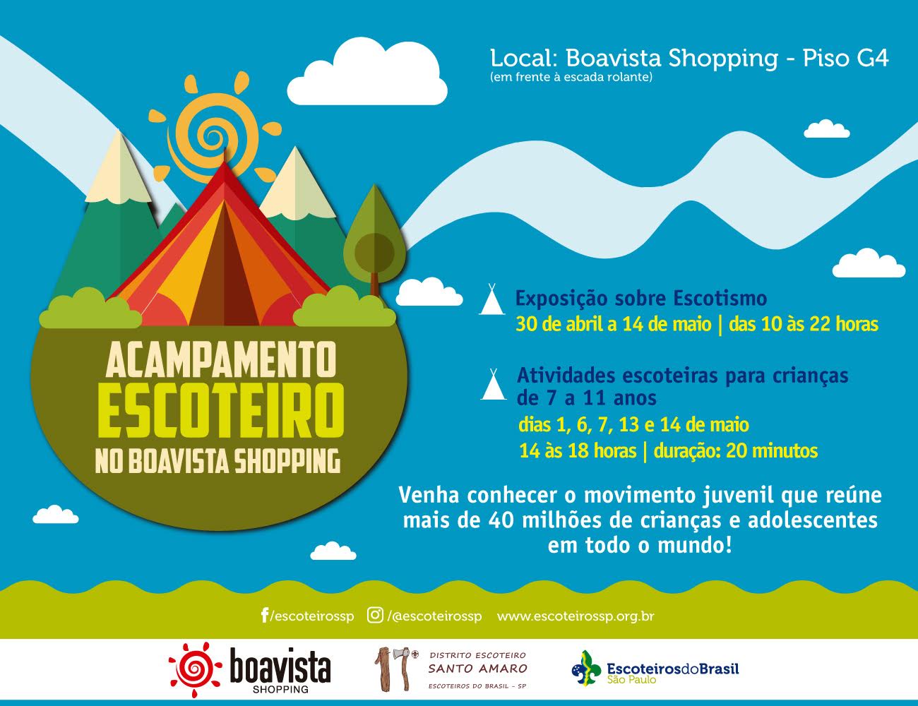 Escotismo ganha exposição e atividades educativas gratuitas no Boavista Shopping