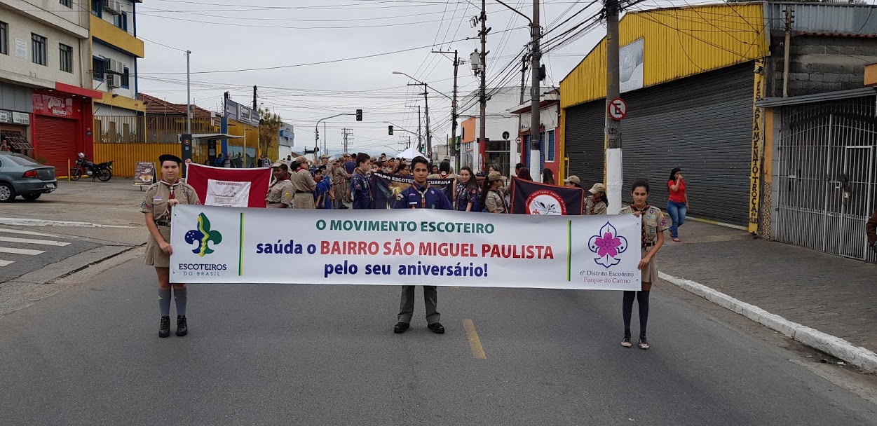 Distrito escoteiro participa de desfile em comemoração aos 459 anos do bairro São Miguel Paulista